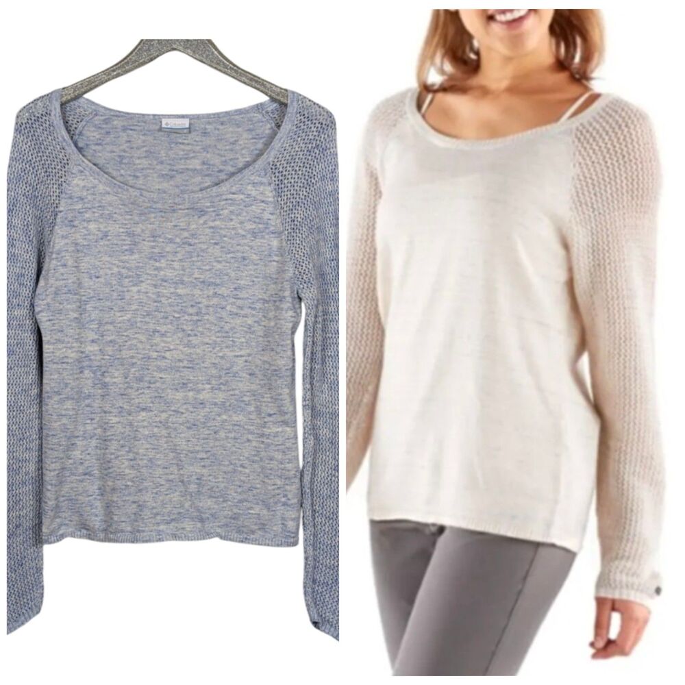 COLUMBIA "Camp Around" Knit Sweater Athleisure Outdoors Heathered Blue Medium
